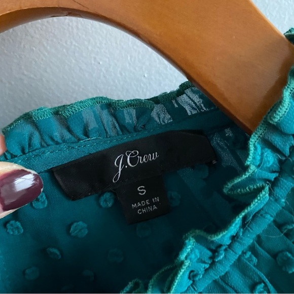 J. Crew Teal Gathered Bib Top in Swiss Dot size Small - Picture 8 of 13